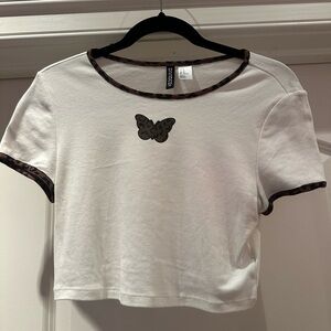 H&M White Black Crop T-Shirt Short Sleeve